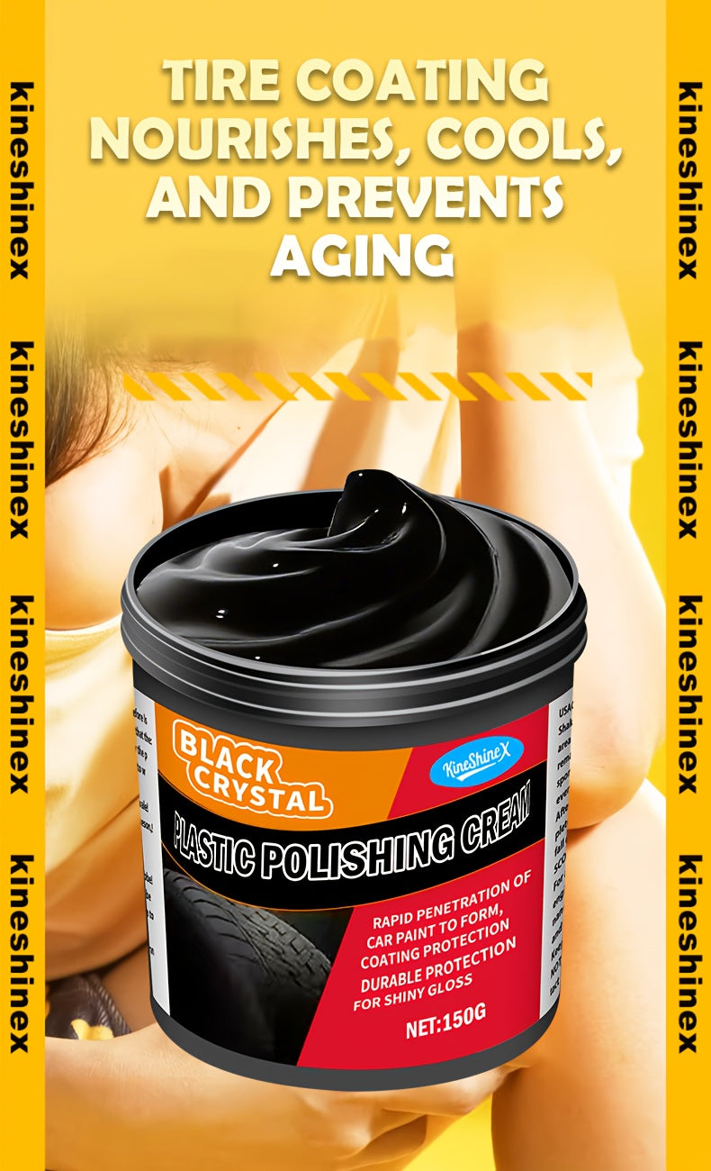 Car Plastic Restorer & Interior Shine Kit | Tire Dressing, Discoloration Fix & Plastic Renewal Cream – 150g with Applicator Sponge