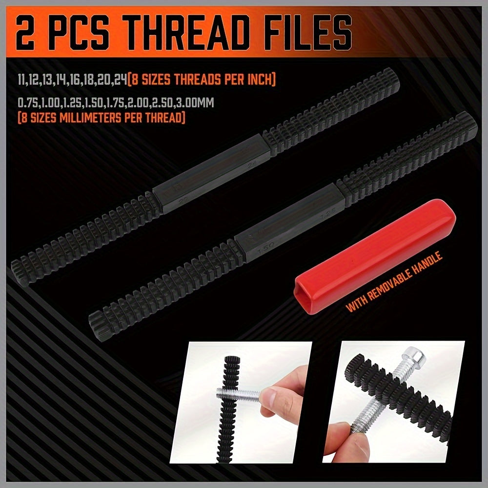 48-Piece Thread Chaser & Rethreading Repair Kit – SAE (UNF/UNC) & Metric Taps, Dies & Files, Color-Coded, with Protective Case