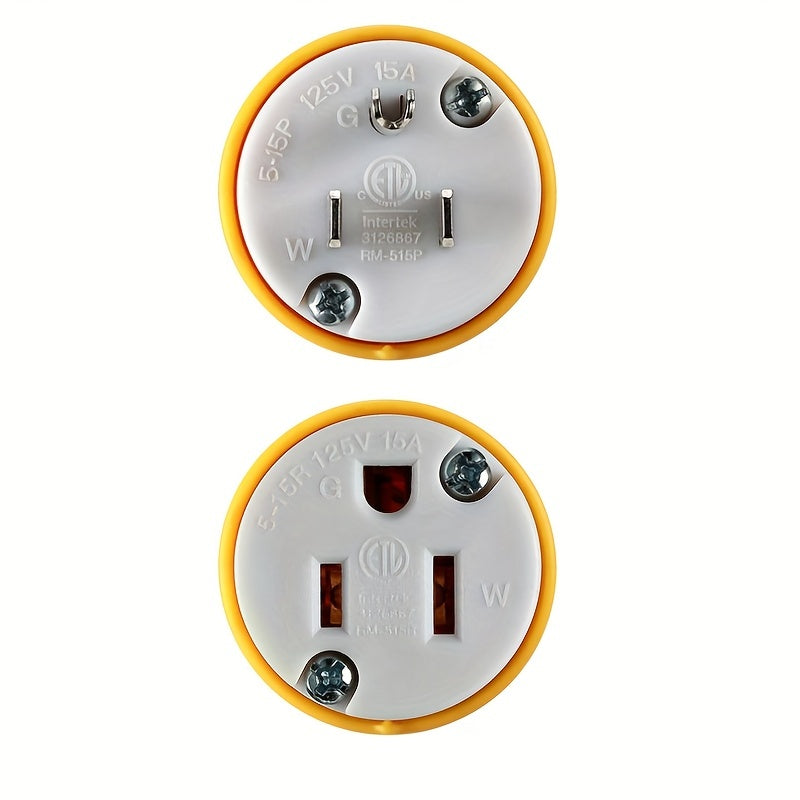 NEMA 5-15R RV Replacement Plug Set | Male & Female Connectors 15A 125V American Industrial Straight Connector for RV, Generator & Outdoor Use – Yellow, 1 or 3 Sets