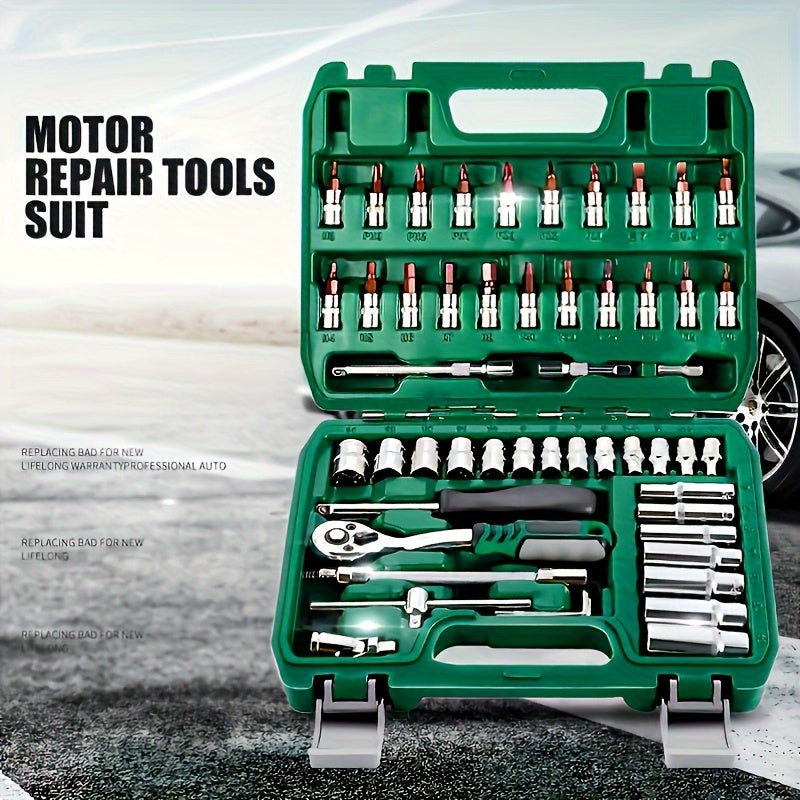 1/4" Drive Socket Ratchet Wrench Set 46-Piece Metric Reversible Ratchet Extension Bars for Automotive Repair Home Maintenance with Storage Case