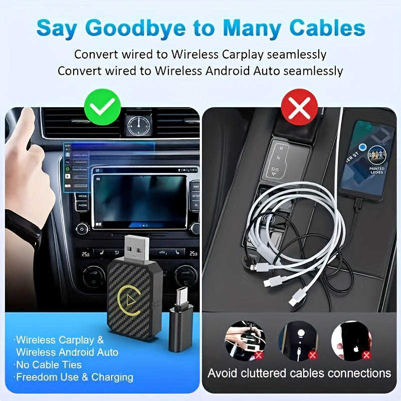 Mini Wireless CarPlay Adapter – Plug & Play Low Latency | Apple & Android Compatible | Wired to Wireless | No Battery Required