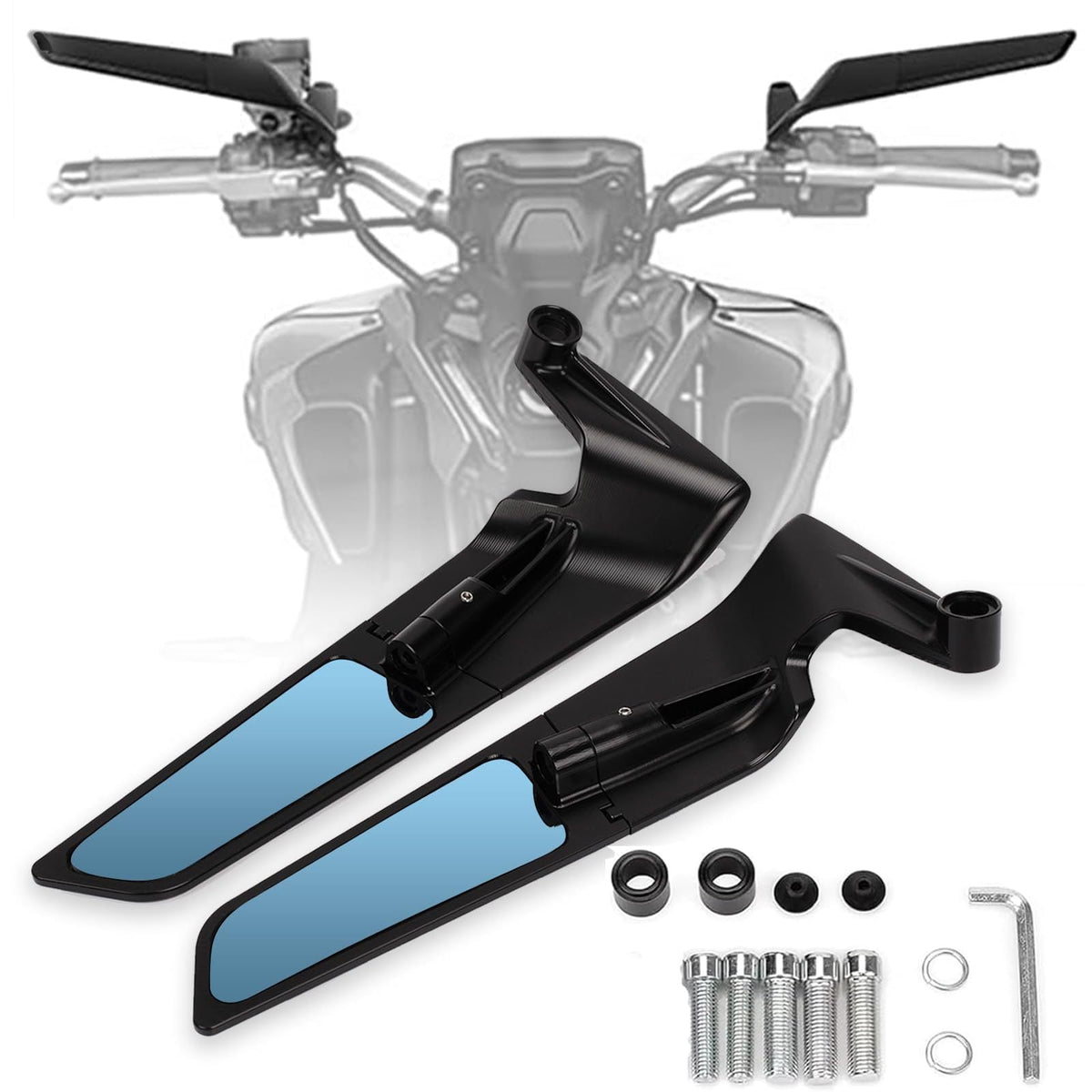 Motorcycle Rearview Mirrors Adjustable Wind Wing Side Mirrors 360° Rotation Compatible with Kawasaki Z400 Z650 Z900 KTM 390 Duke 1290 Super Duke R Street Bikes