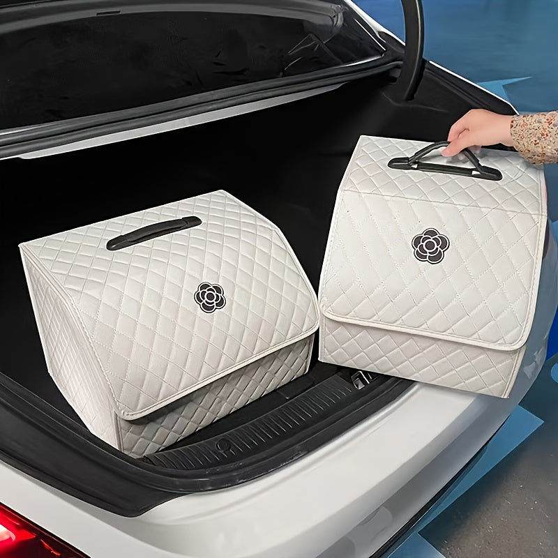 Car Trunk Organizer Foldable Large Capacity - Collapsible Cargo Storage Box for SUV Truck Van, Sturdy Reinforced Walls, Black White, Small & Large