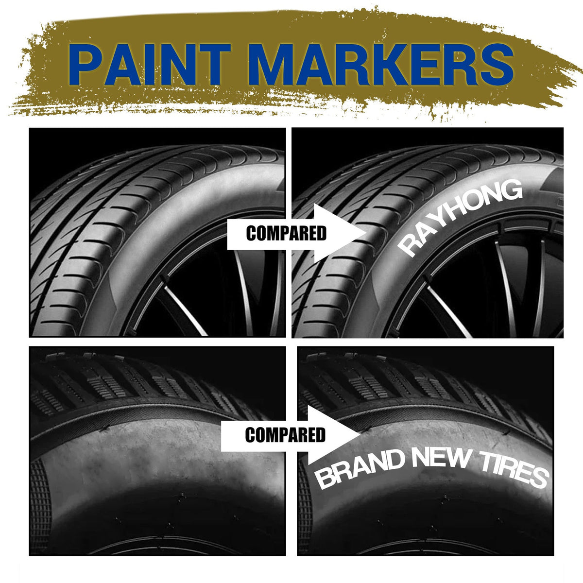 Tire Marker Pens Waterproof Paint Markers for Car Tires, Quick-Dry Permanent Tire Lettering Pens with Medium Tip, Weatherproof Marker Set for Vehicle Tires Rubber Metal Wood