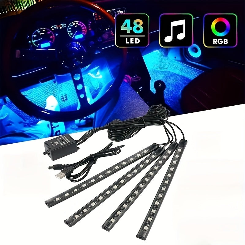Car LED Ambient Light Strip – USB Powered Neon Footwell Interior Atmosphere Light, High Brightness, Easy Install, No Battery Required