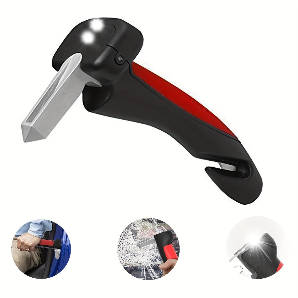 Car Door Assist Handle for Elderly & Disabled 3-in-1 Portable Grab Bar with LED Light Seat Belt Cutter Window Breaker Aluminum Alloy