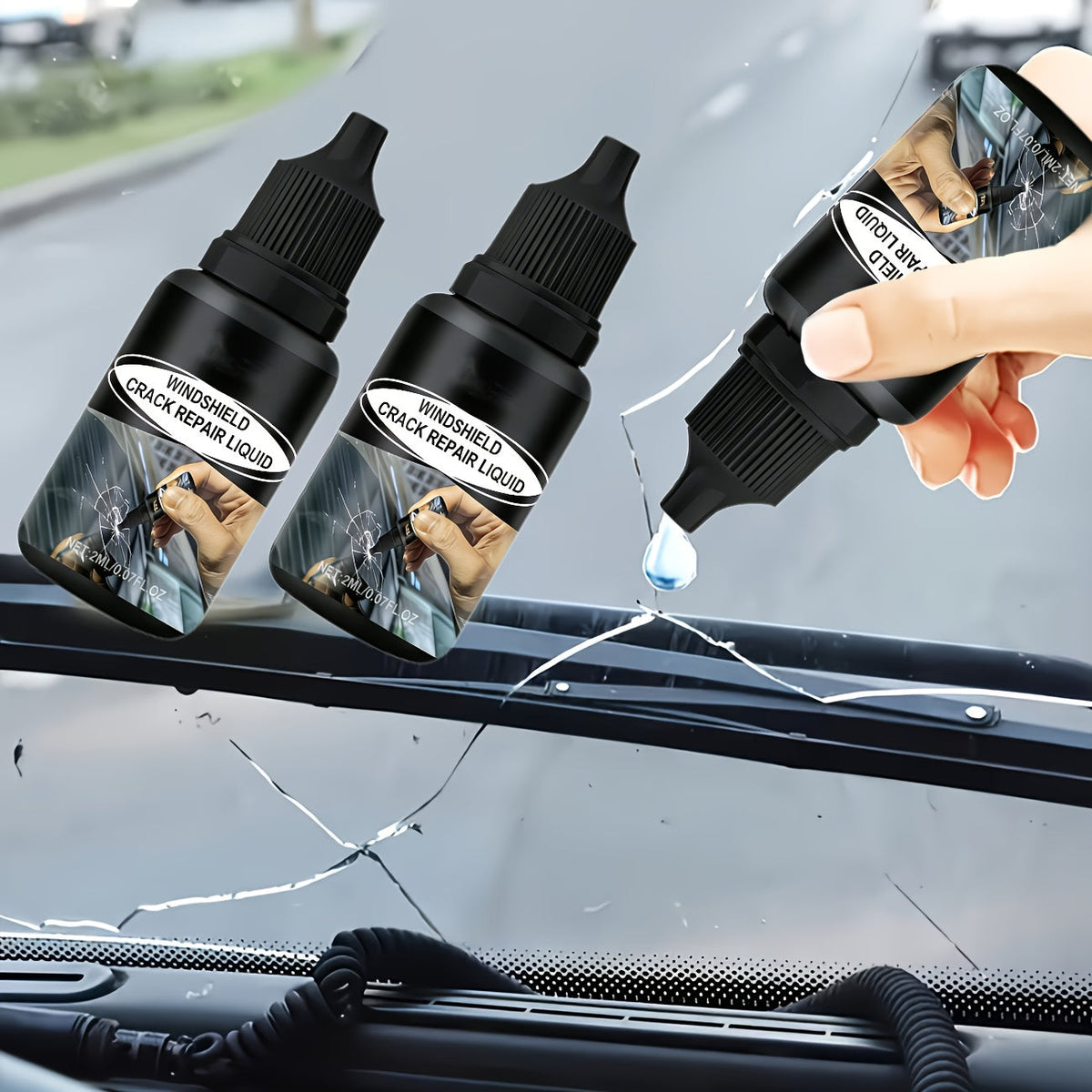 Windshield Repair Kit – DIY Chip & Crack Fix in 20 Min, Pressure Injector, Repair Fluid for Bullseye Star Half-Moon Cracks | Portable All-in-One Set
