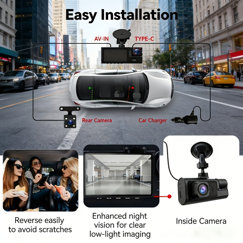 Dash Cam 1080P Dual & Triple Lens – IR Night Vision, 170° Wide Angle, G-Sensor, Loop Recording, 24H Parking Mode, 2" IPS Screen, WiFi Optional