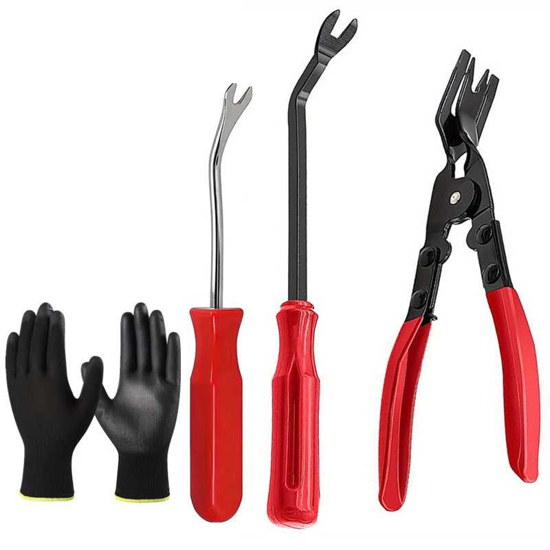 Car Panel Removal Pry Tool Set 4pcs, Interior Trim Clip Fastener Disassembly Tools for Door Panel Instrument Dashboard, Auto Pry Bar Kit — Red, Blue, Black