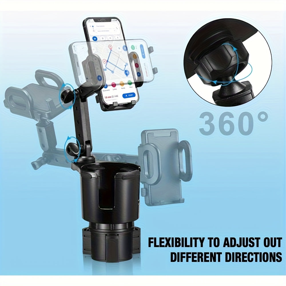 Car Cup Holder Extender 2-in-1 – Swivel Phone & Cup Holder for Car SUV Truck with Shock Trim, Black