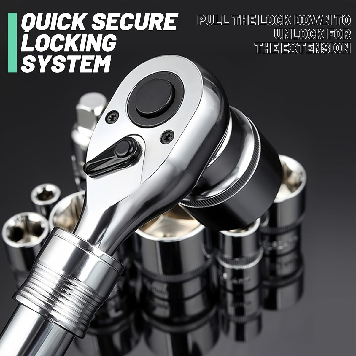 Extendable Ratchet Set 3-Piece 1/4 3/8 1/2 Inch Drive 72-Tooth Quick-Release with Soft Grip Handle – Reversible Gear Socket Wrench for Mechanics