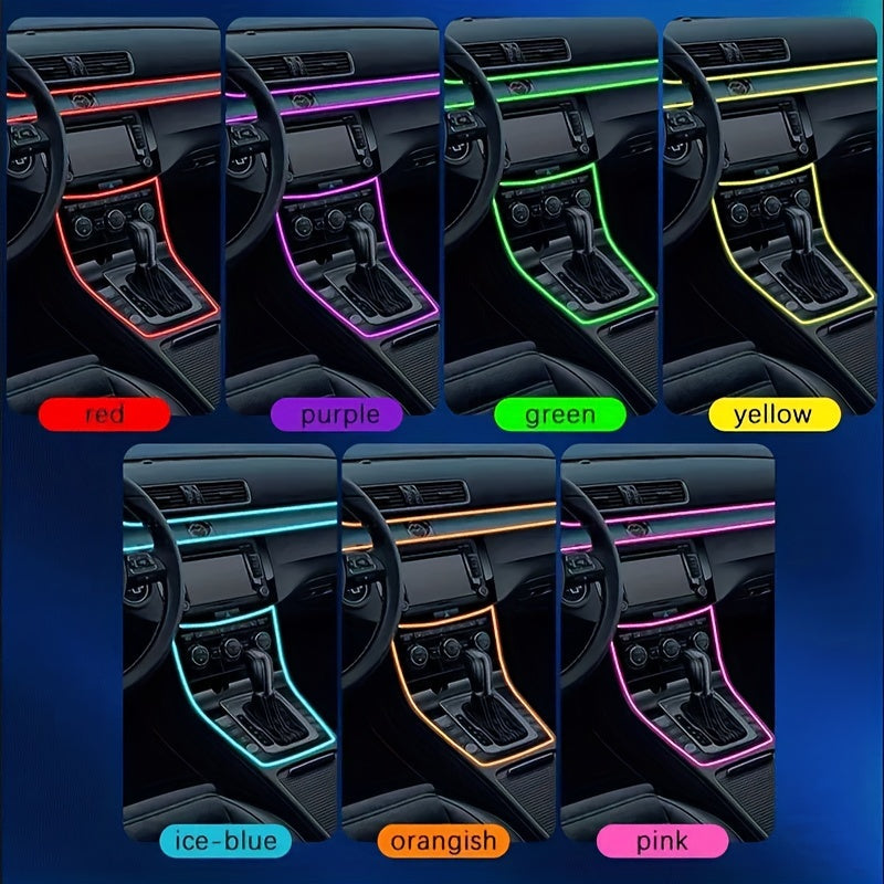RGB Car Interior Ambient Light Kit - App & Voice Control, 8-Color LED Atmosphere Lighting for Dashboard Roof Console, USB Powered