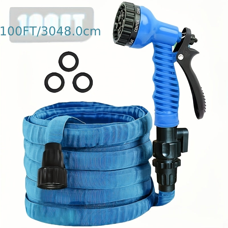 Car Wash Hose 100 Feet with 7-Pattern High-Pressure Nozzle, Lightweight Kink-Free Rustproof Garden Hose for Car Washing, Camping & Outdoor Cleaning