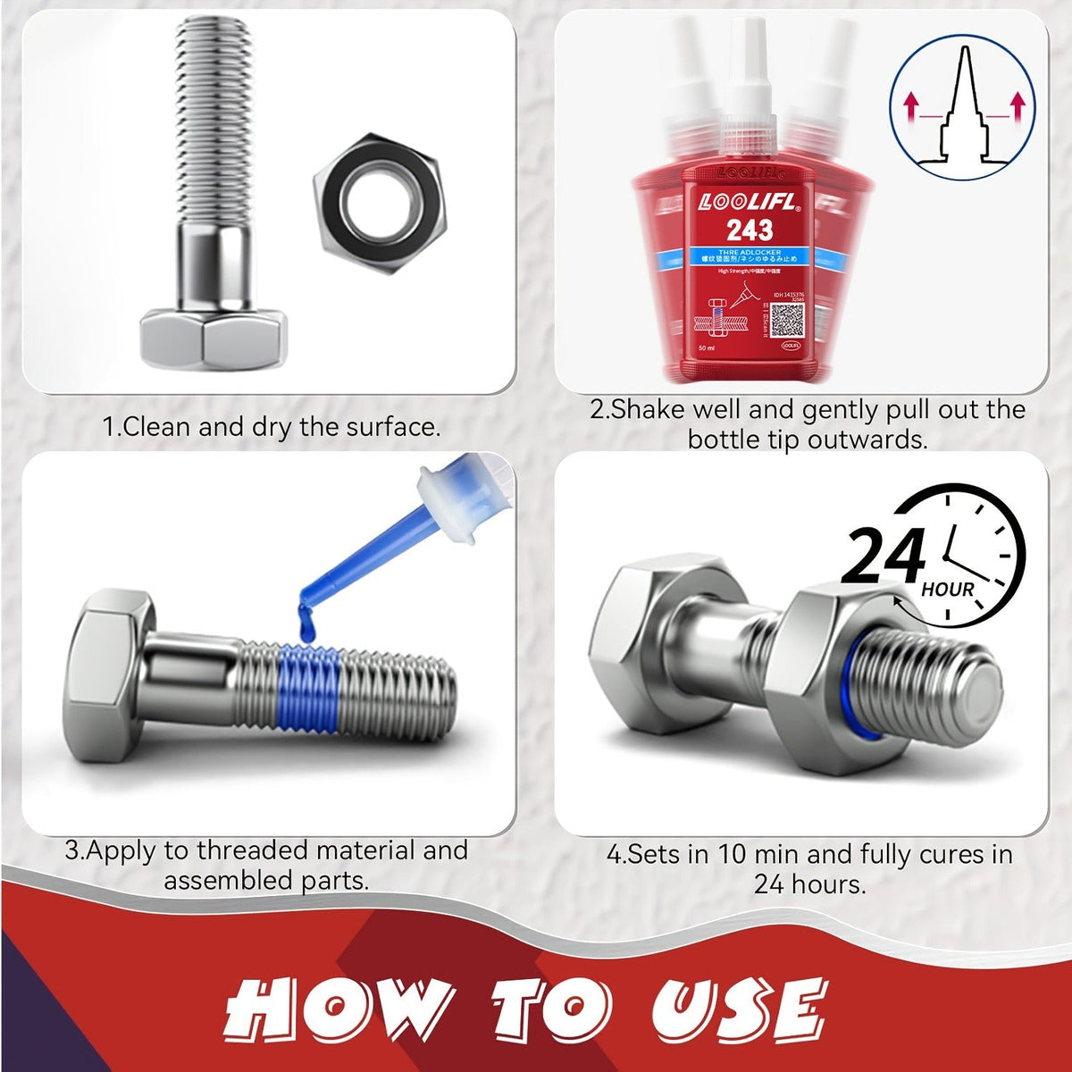 Threadlocker Adhesive 243 & 271 – Anaerobic Screw Locking Glue, Medium & High Strength, Heat-Resistant Anti-Loosening Sealant for Metal Bolts & Fasteners