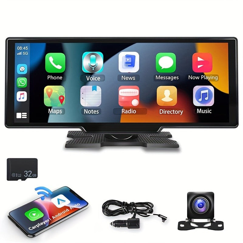 Portable Car Stereo with Wireless CarPlay & Android Auto, 10.26 Inch 1080P Touchscreen Car Radio Receiver with Voice Control, FM Transmitter, Backup Camera Support & Handsfree Calling for All Vehicles
