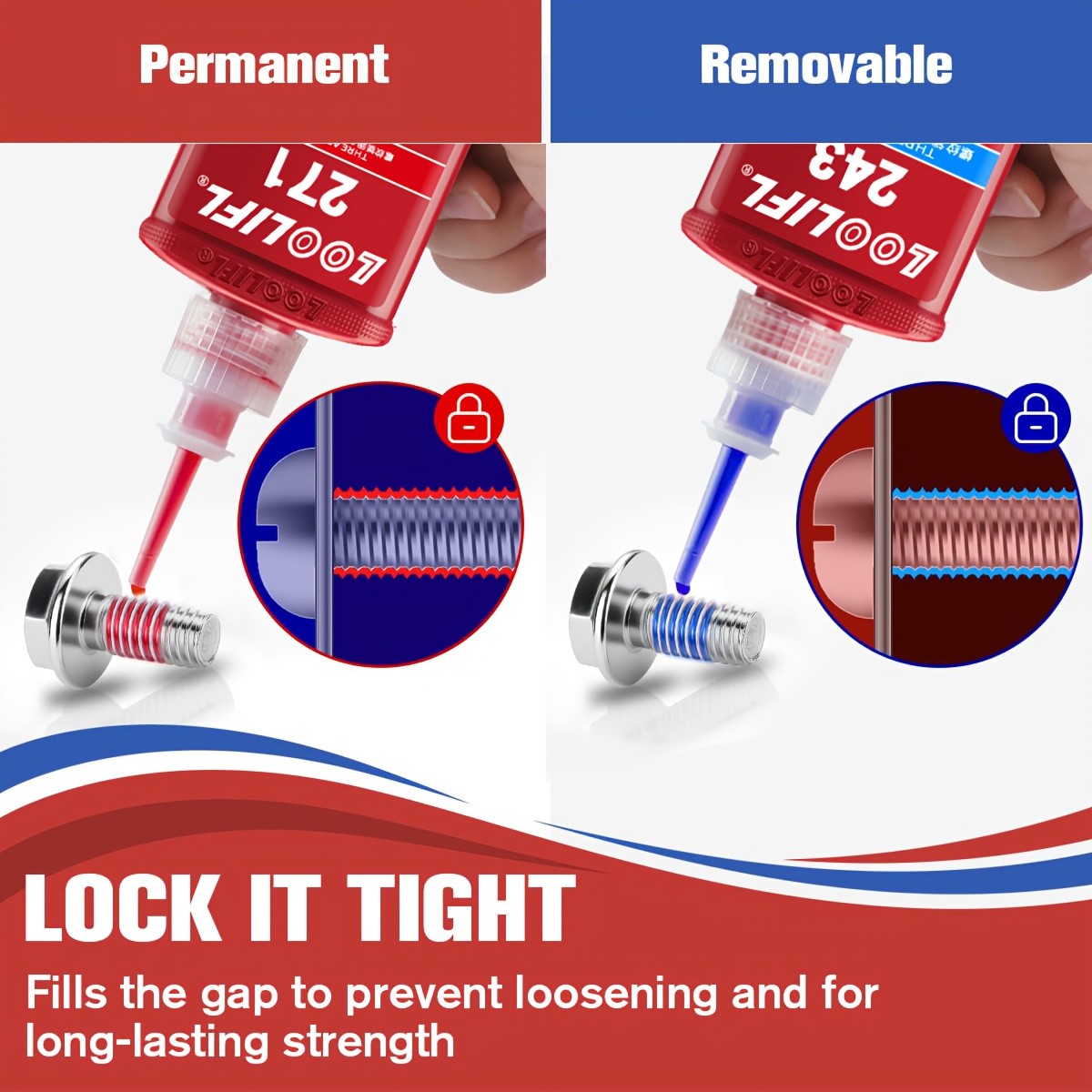 Threadlocker Adhesive 243 & 271 – Anaerobic Screw Locking Glue, Medium & High Strength, Heat-Resistant Anti-Loosening Sealant for Metal Bolts & Fasteners