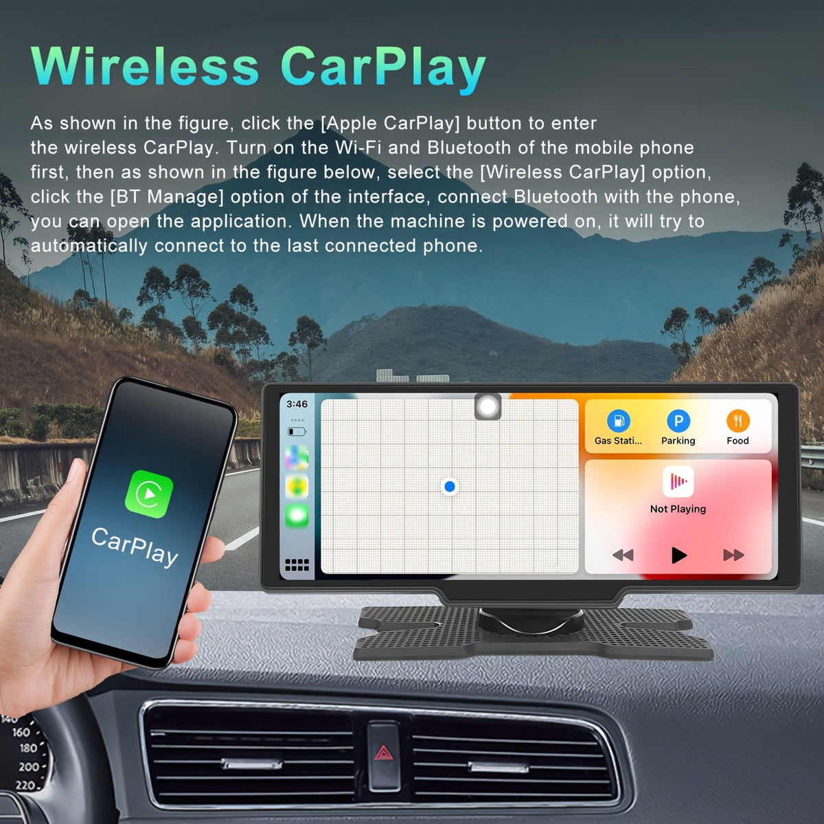 Portable Car Stereo with Wireless CarPlay & Android Auto, 10.26 Inch 1080P Touchscreen Car Radio Receiver with Voice Control, FM Transmitter, Backup Camera Support & Handsfree Calling for All Vehicles