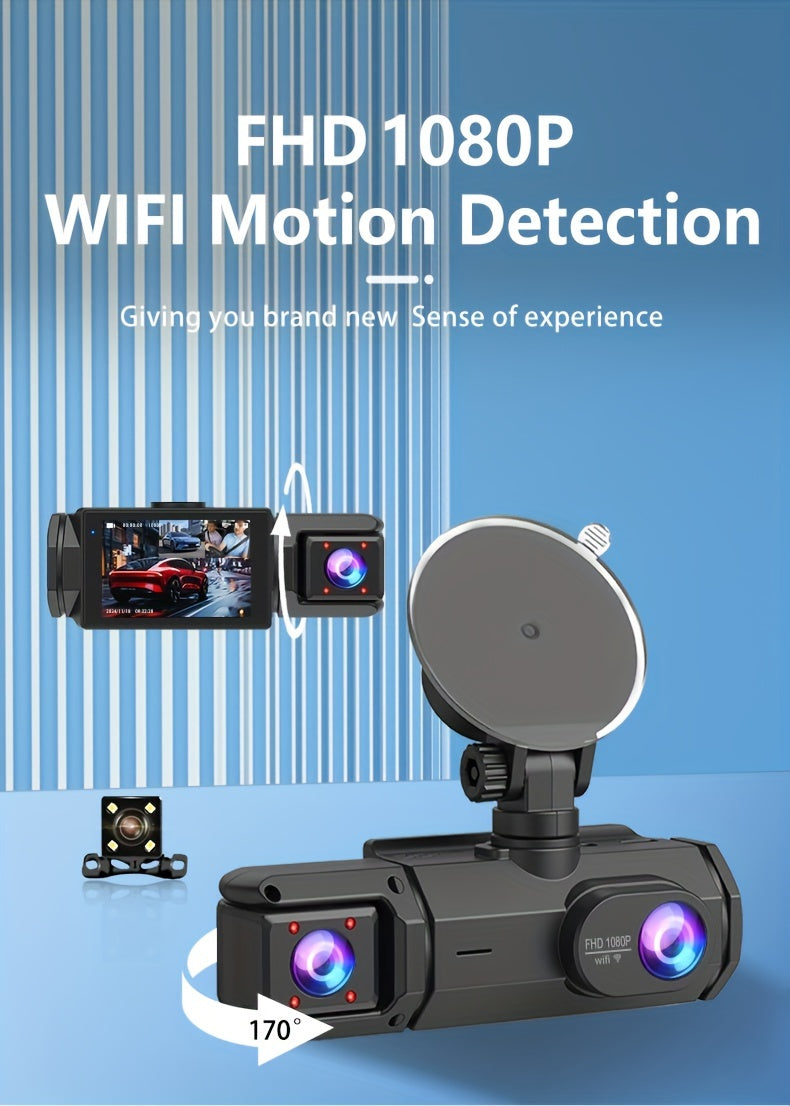 Dash Cam 2/3 Lens with Night Vision & WiFi – 2.0" IPS Screen, 170° Wide Angle, Loop Recording, G-Sensor, Optional 32GB Card
