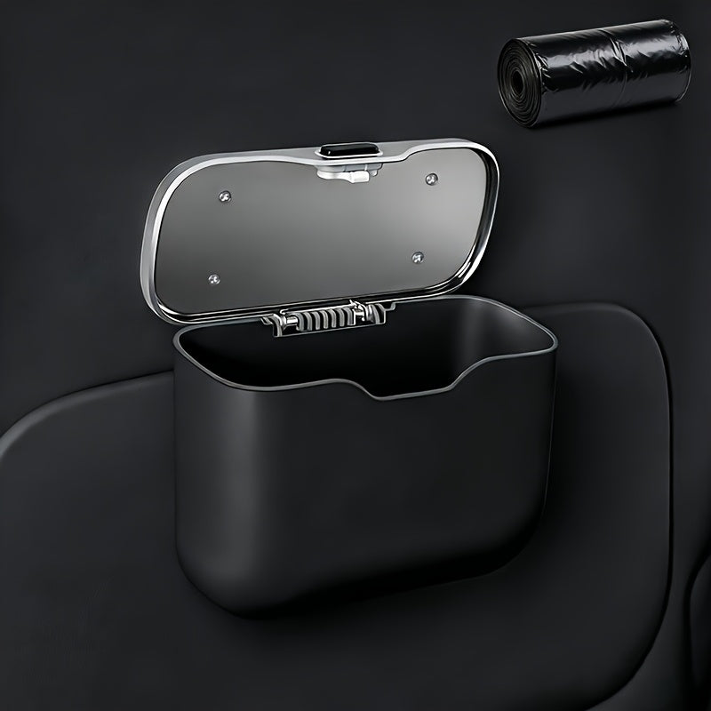 Car Trash Can with Lid ABS Microfiber – Collapsible Dry & Wet Garbage Bin | Trash Bags Included No-Punch Install Universal Fit Black