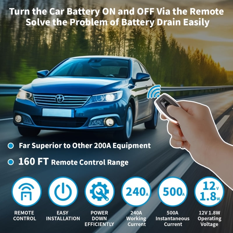 Remote Battery Disconnect Switch 12V 240A | Magnetic Lock Anti-Theft Power Cut-Off with 2 Remote Controllers for Cars Trucks RVs