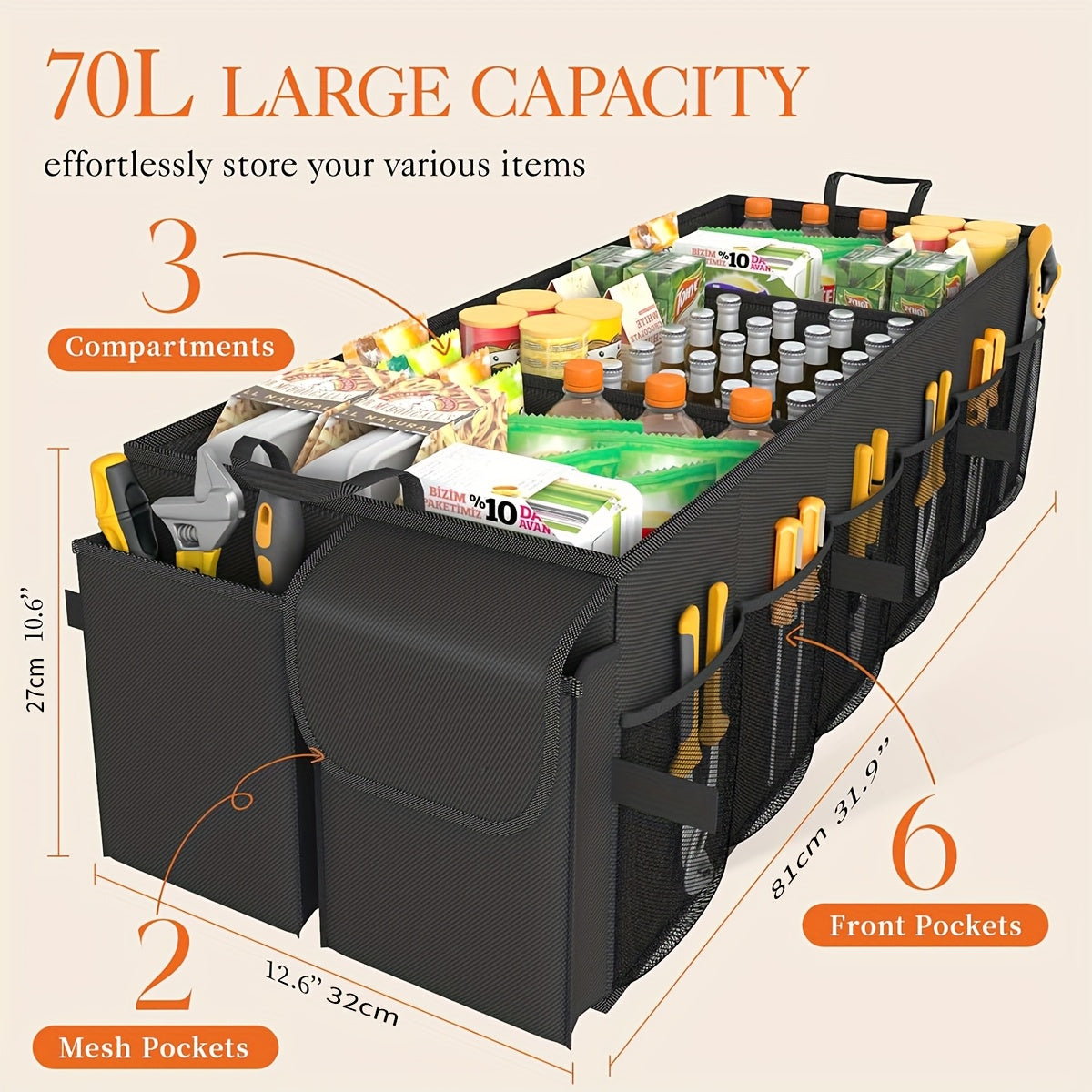 Car Trunk Organizer Foldable Waterproof Large Capacity – Collapsible Cargo Storage Box for SUV Truck Van Universal Fit Black