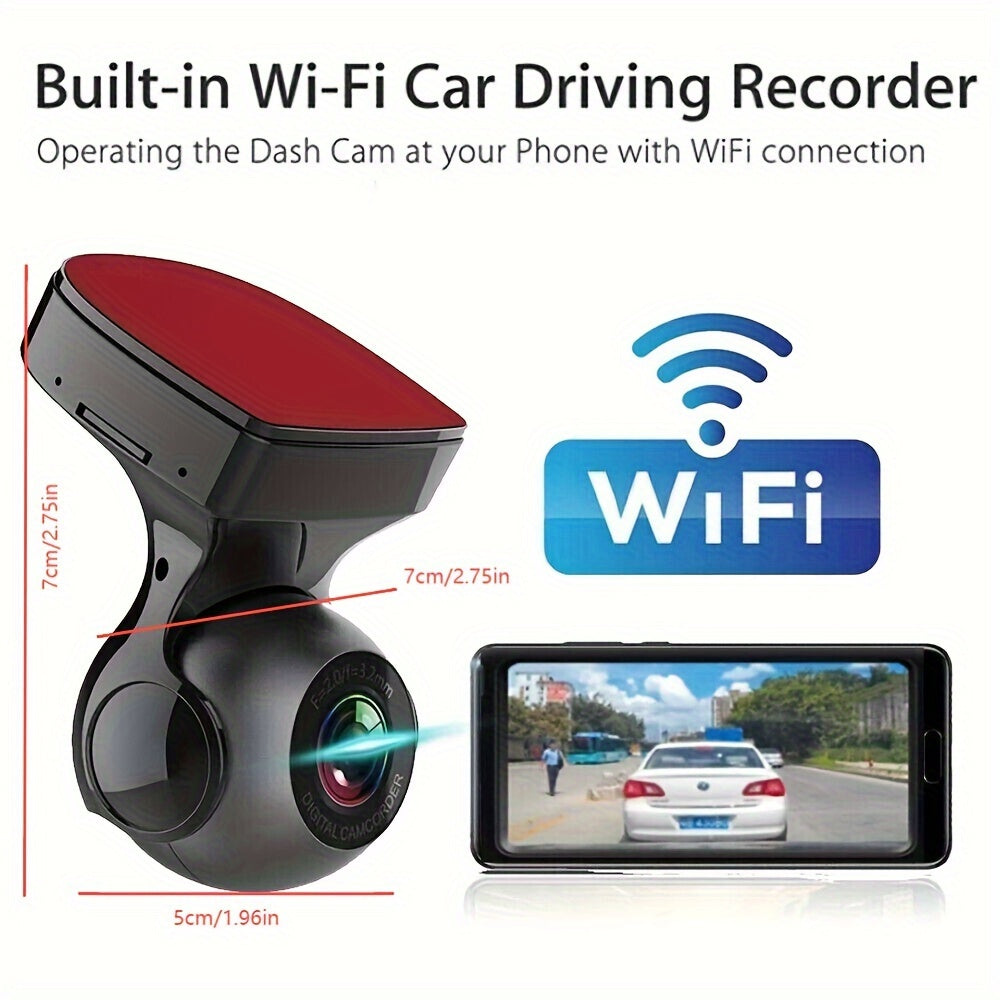 170° Wide Angle WiFi Dash Cam, 1080P HD DVR, G-Sensor, Loop Recording — Optional 32G/64G Card