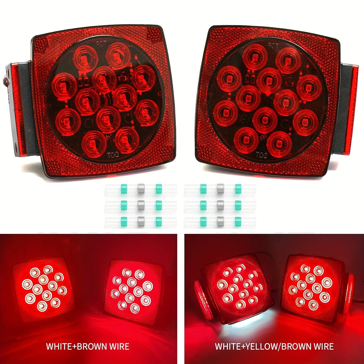 12V LED Trailer Tail Lights – Square Stop, Turn Signal, Brake & License Plate Light Kit for Trailers Under 80", Boat, RV, Camper & Utility Trailer