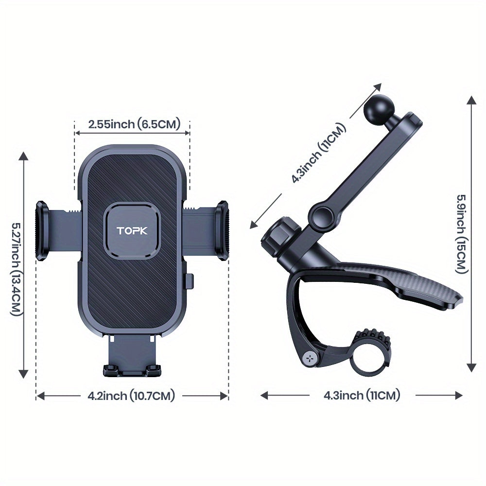 Car Phone Holder Mount, 360° Adjustable Dashboard Cell Phone Mount with Anti-Slip Silicone Clip, Multi-Angle Stable Automotive Smartphone Cradle for All Phones