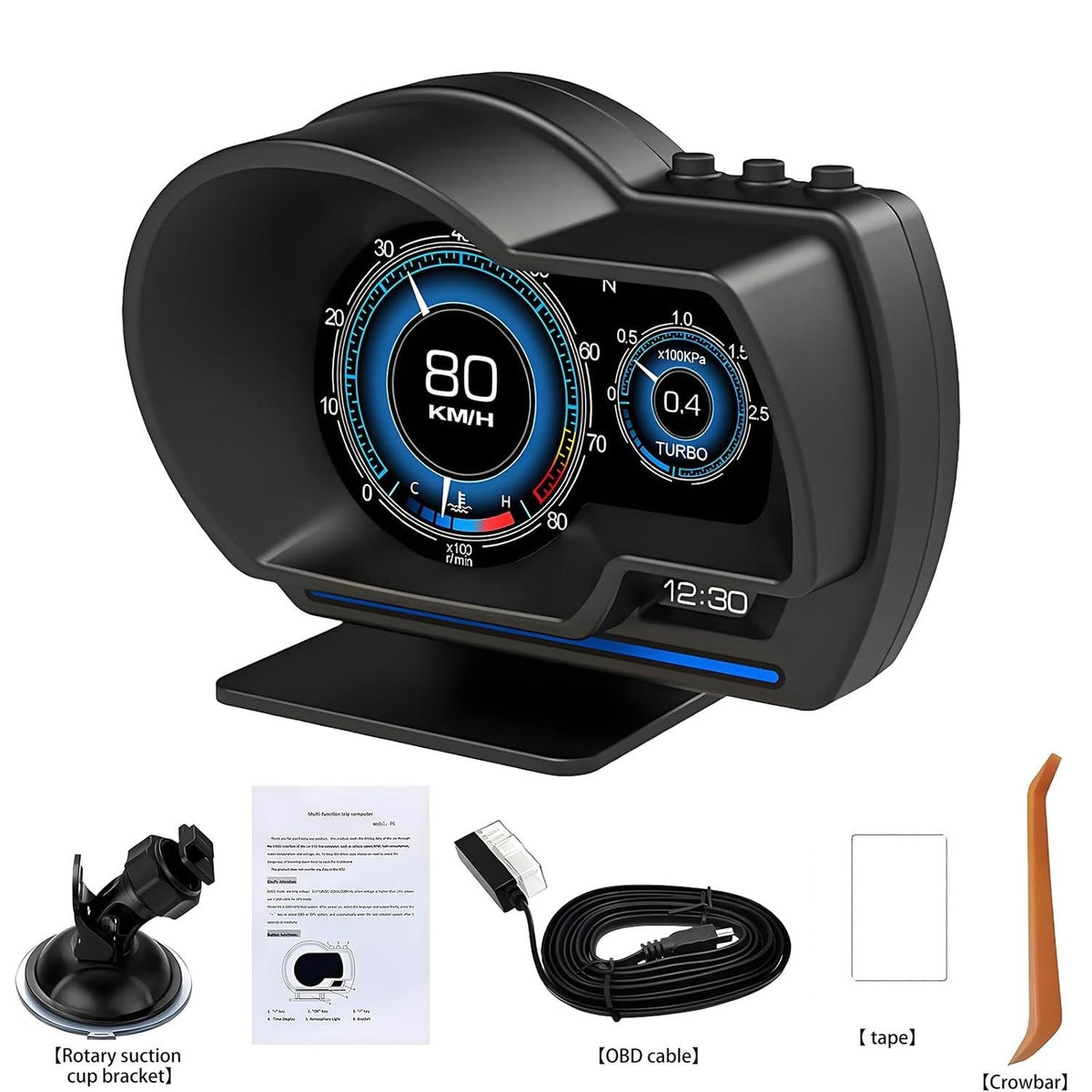 Car Head Up Display OBD2 + GPS Dual System HUD, Digital Windshield Speedometer with Water Temp Voltage RPM, Universal Heads-Up Display for Most Vehicles
