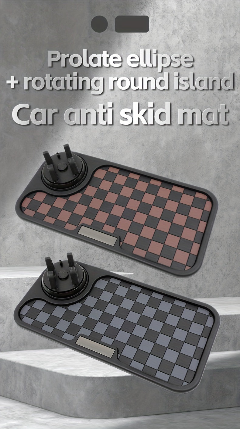 Car Dashboard Anti-Slip Mat Square Grid – Non-Slip Phone Holder Pad, Heat Resistant Ornament Storage Mat for Car Interior, Universal Fit, Deep Grey / Black Red