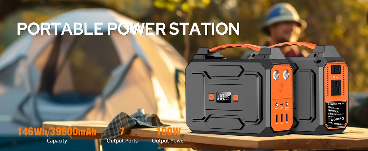 Portable Power Station 146Wh / 300W Solar Generator | AC Outlet, DC, USB & QC 3.0 Ports, LED Light, LiFePO4 Battery for Camping, CPAP, Emergency & Off-Grid – Solar Panel Optional