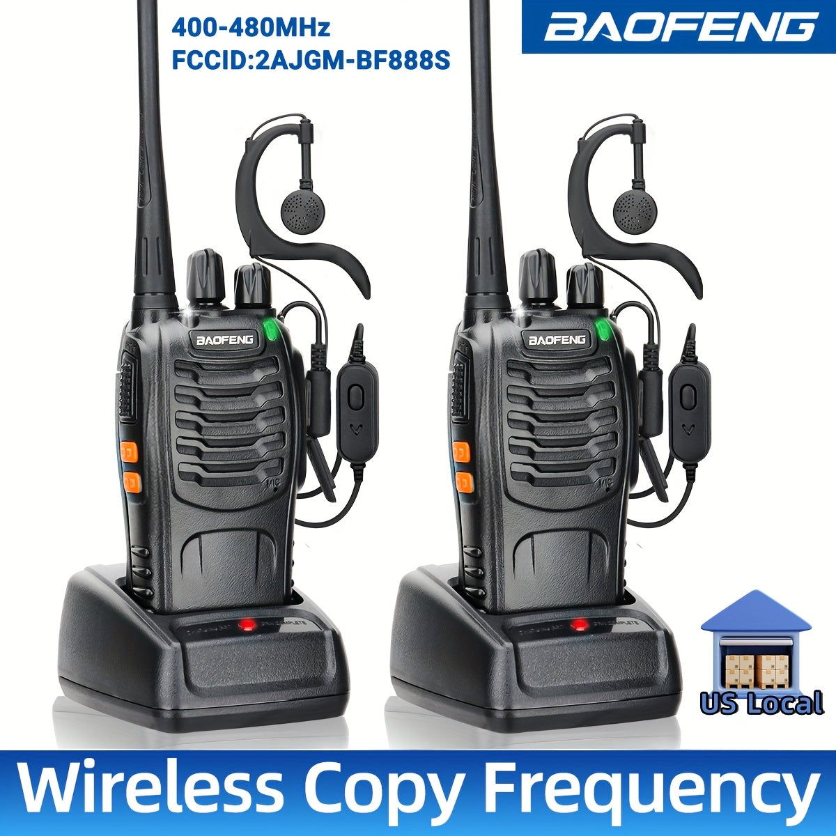 Baofeng BF-888S Walkie Talkie 2-Pack – 16 Channel Long Range Two-Way Radio with Headset, Rechargeable, VOX, for Hiking Camping Cycling Skiing