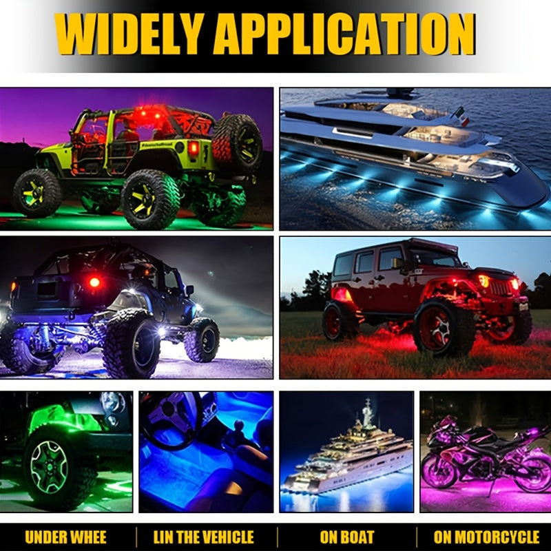 RGB LED Rock Light Kit 10-Piece – Multicolor Underglow Lights with APP & Remote Control, Music Mode, for Jeep UTV ATV SUV Offroad