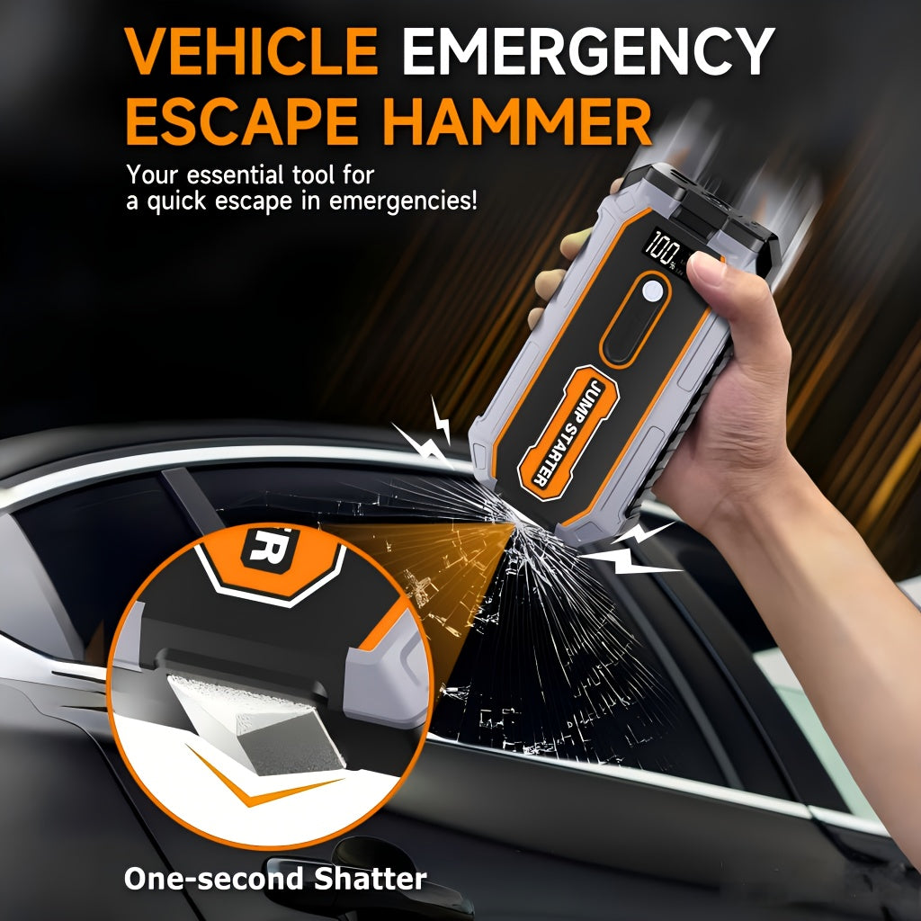 Jump Starter 6000A Peak All-in-One Portable Car Battery Booster Pack with USB Ports LED Flashlight Safety Hammer for 12V Cars SUVs Trucks