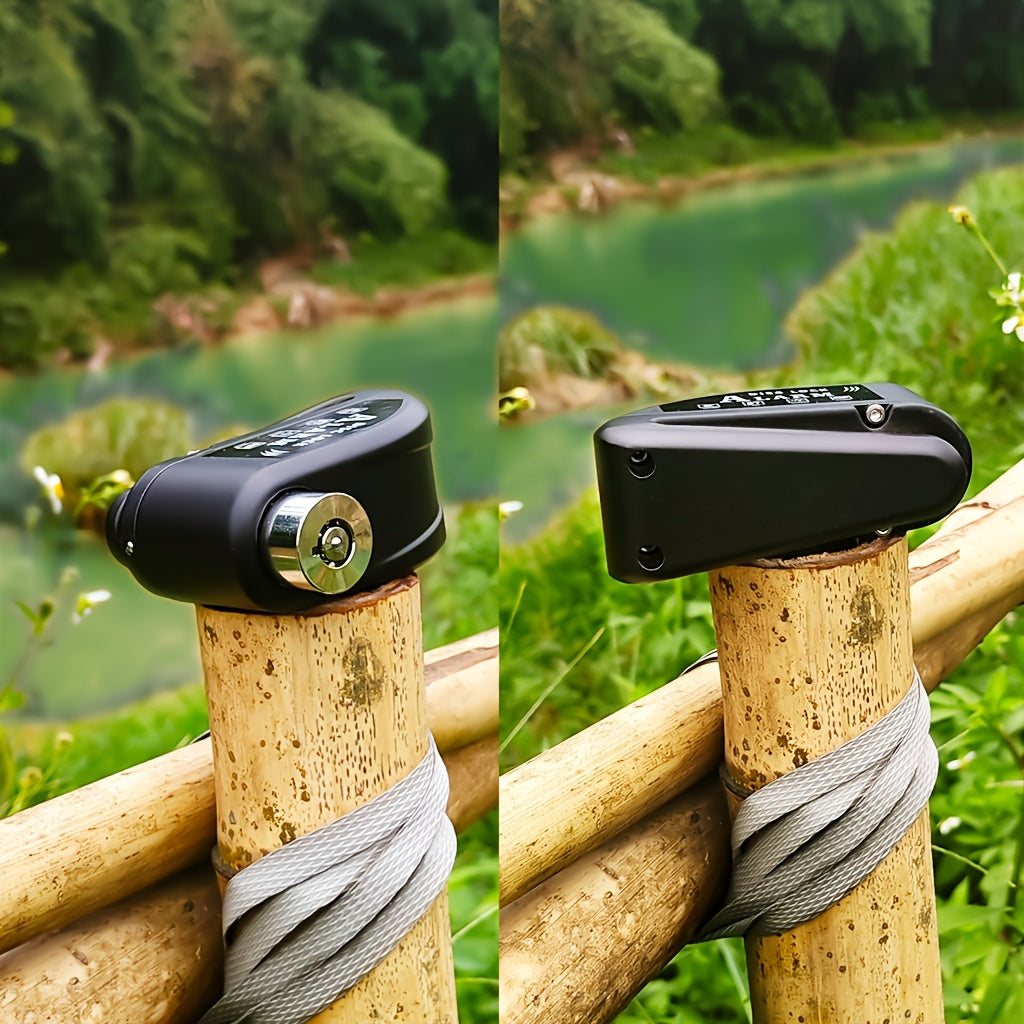 Motorcycle Disc Brake Lock 120dB Alarm Anti-Theft Security Lock with 500mAh Rechargeable Battery USB Charging Cable Reminder Rope for Motorbike Scooter ATV 4 Colors