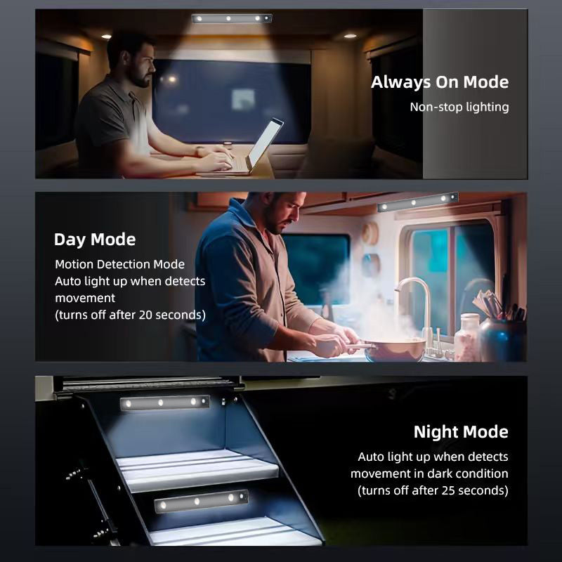 Motion Sensor RV Step Lights LED Indoor Night Light USB Rechargeable 250mAh Battery Wireless No Wiring for RV Camper Van Staircase Cabinet 2 Pack Black White