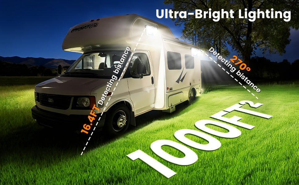 Magnetic Solar RV Light with Motion Sensor – 90 LED 270° Waterproof Outdoor Light for Trailer, Camper & RV Porch Awning, No-Drill Install, 3 Modes