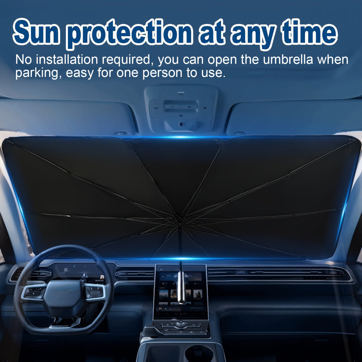 Windshield Sun Shade UV Protection – Auto-Open Foldable Fiberglass Heat Blocker | Car SUV Truck Front Visor Universal Fit Black