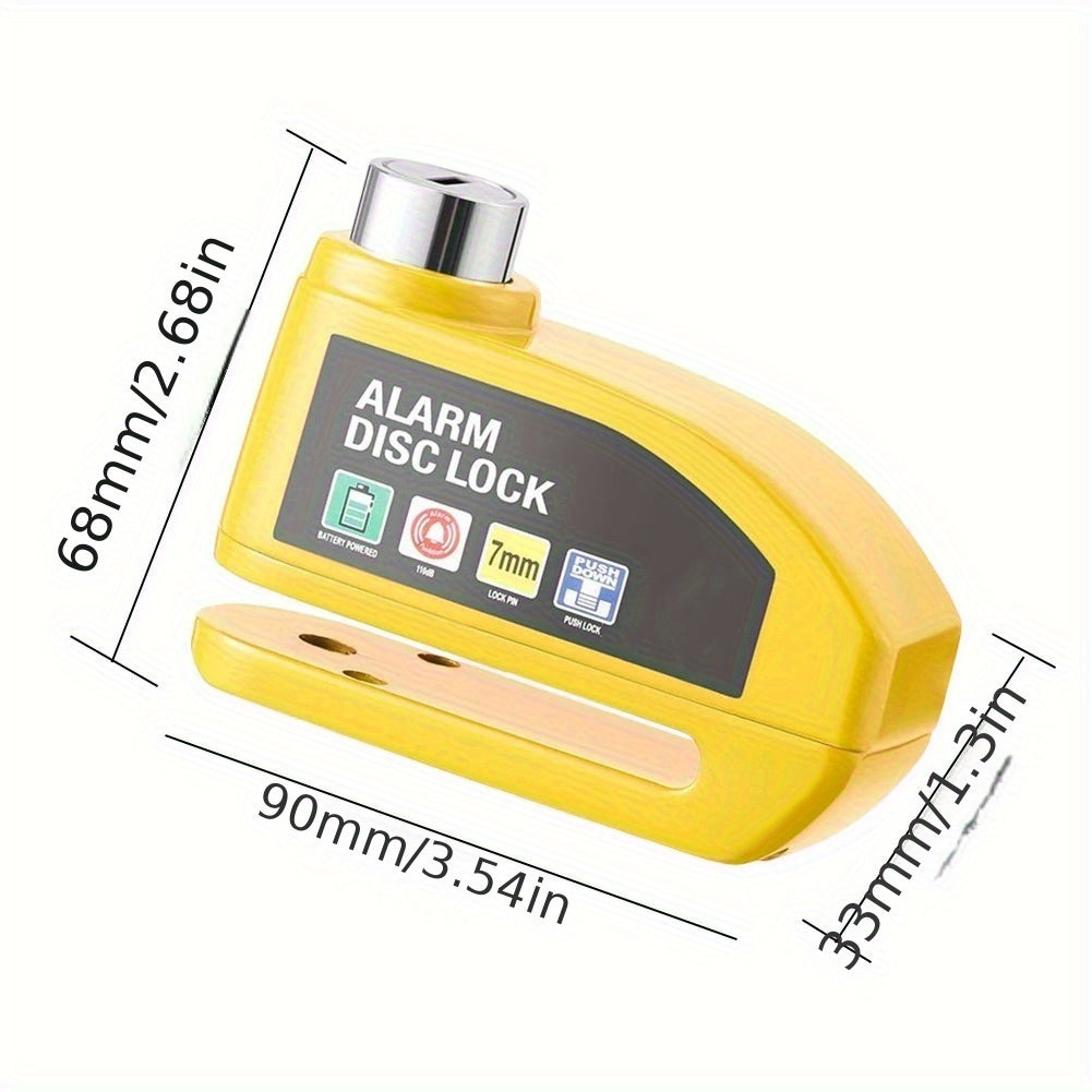 Motorcycle Disc Brake Lock with Alarm Anti-Theft Security Lock 2 Keys for Motorcycle Bicycle E-Bike Scooter Electric Vehicle Portable Wheel Lock Yellow Black