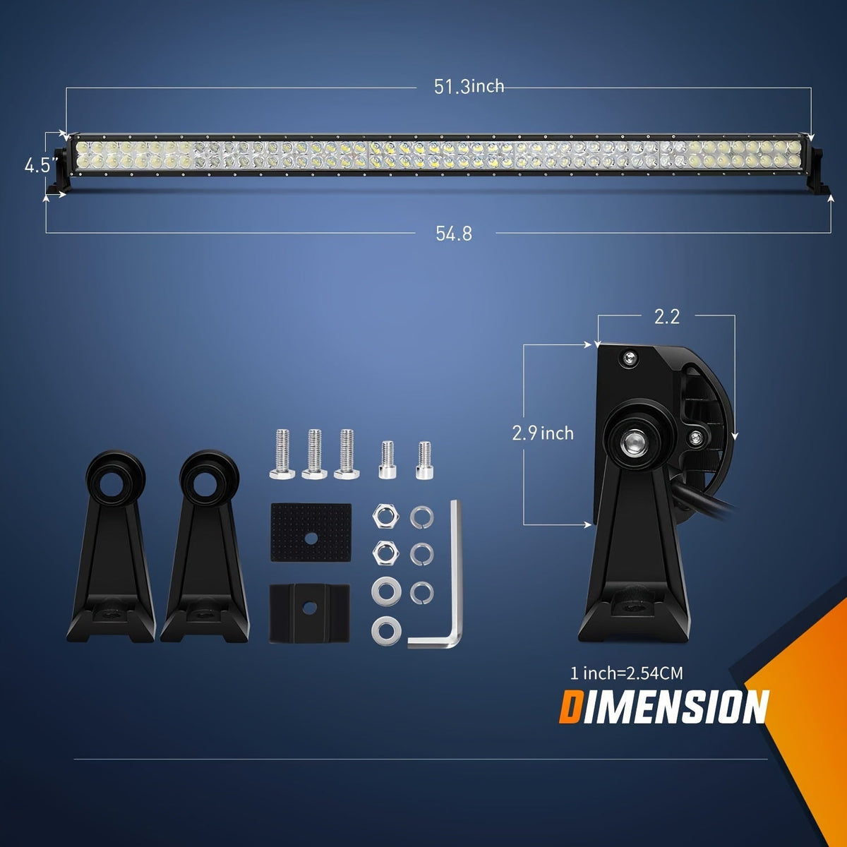 52 Inch LED Light Bar Combo Kit – 2pc 4 Inch 18W LED Pods, Windshield Bracket & Wiring Harness for Jeep Wrangler JK 2007-2017 Off-Road