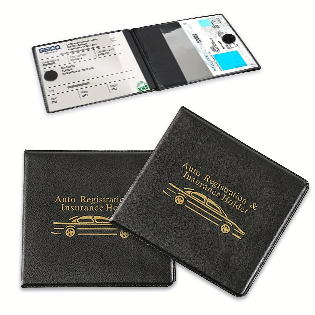Car Document Holder – Multi-Slot Insurance Card, Registration & Driver License Organizer for Car Truck Motorcycle Trailer | Black Gold Design, 1pc & 2-Pack