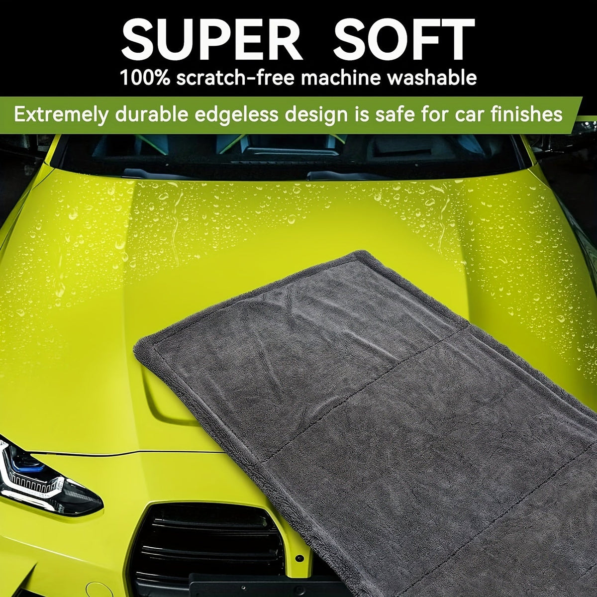 Microfiber Car Drying Towel 1300GSM – Edgeless Streak-Free, Ultra-Absorbent Quick-Dry Detailing Cloth for Car Wash, Available in 24x16" & 24x36"
