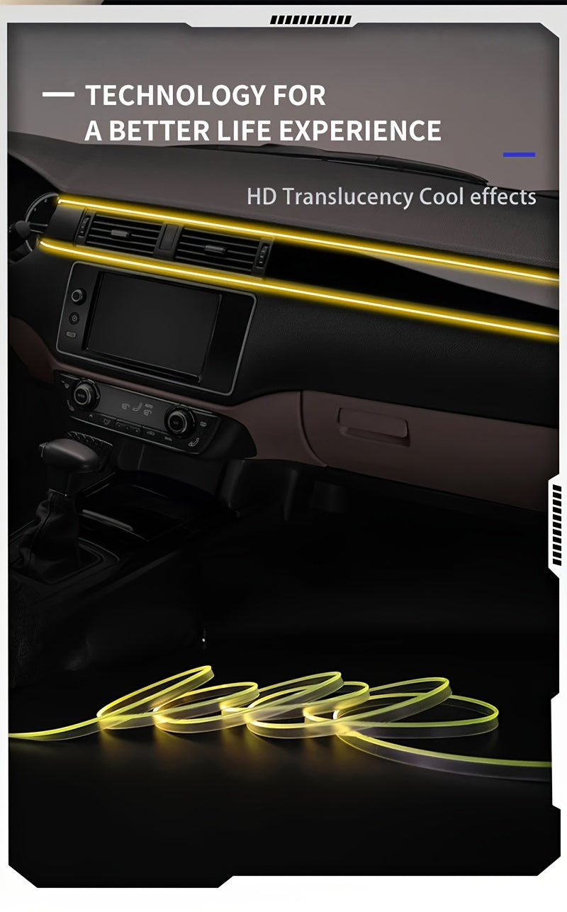 RGB Car Interior Ambient Light Kit - App & Voice Control, 8-Color LED Atmosphere Lighting for Dashboard Roof Console, USB Powered