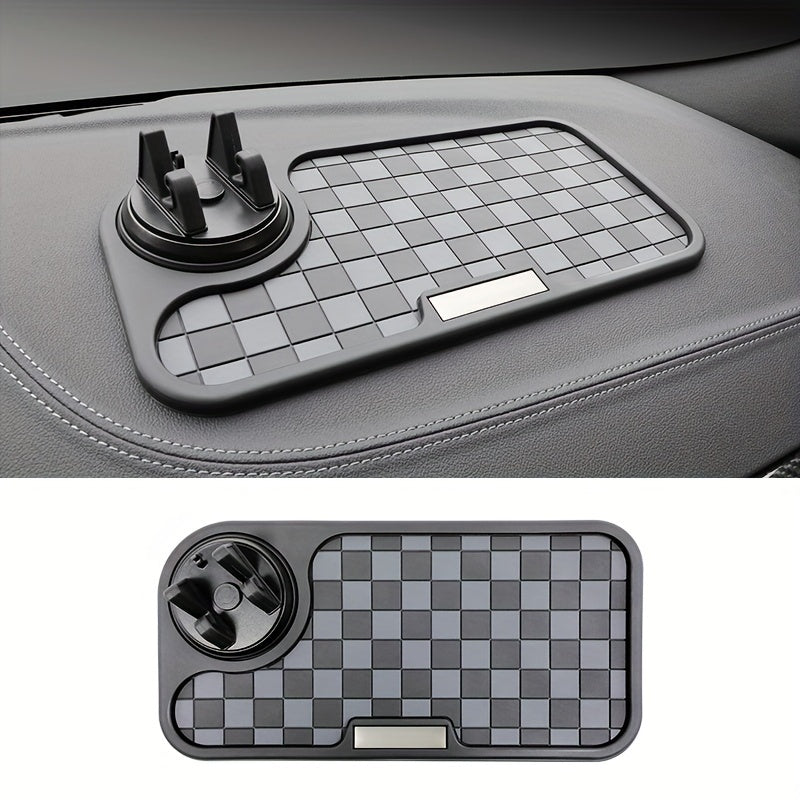Car Dashboard Anti-Slip Mat Square Grid – Non-Slip Phone Holder Pad, Heat Resistant Ornament Storage Mat for Car Interior, Universal Fit, Deep Grey / Black Red