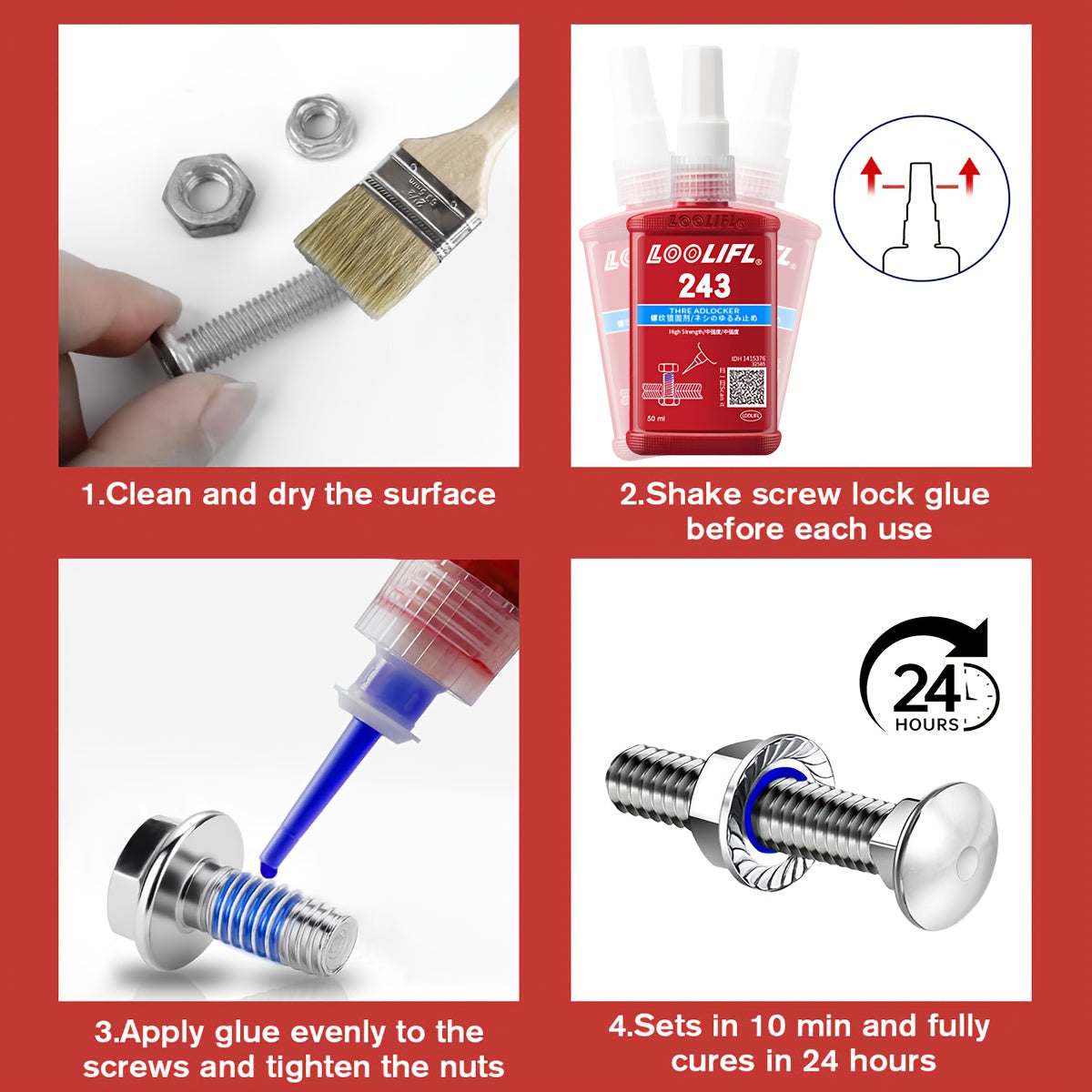 Threadlocker Adhesive 243 & 271 – Anaerobic Screw Locking Glue, Medium & High Strength, Heat-Resistant Anti-Loosening Sealant for Metal Bolts & Fasteners