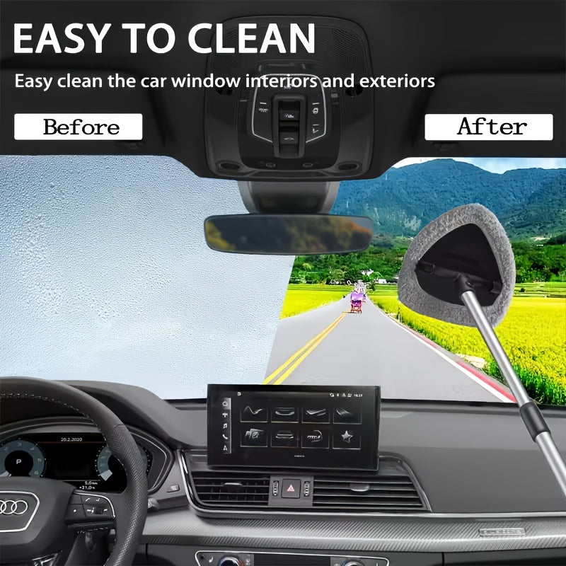 Car Windshield Cleaning Kit 10pc – Telescoping Handle, Microfiber & Chenille Covers for Interior & Exterior Glass