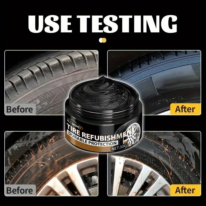 Tire Blackening Wax 30g + Sponge – Long-Lasting Shine, Scratch Concealment & Wheel Restoration for Car Bike Motorcycle | Deep Black Polish