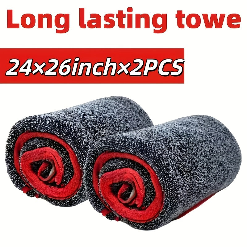 XXL Microfiber Car Drying Towel 2-Pack, Twist Ring Super Absorbent, Thickened for Cars Trucks Boats — Red & Gray Detail Cloth