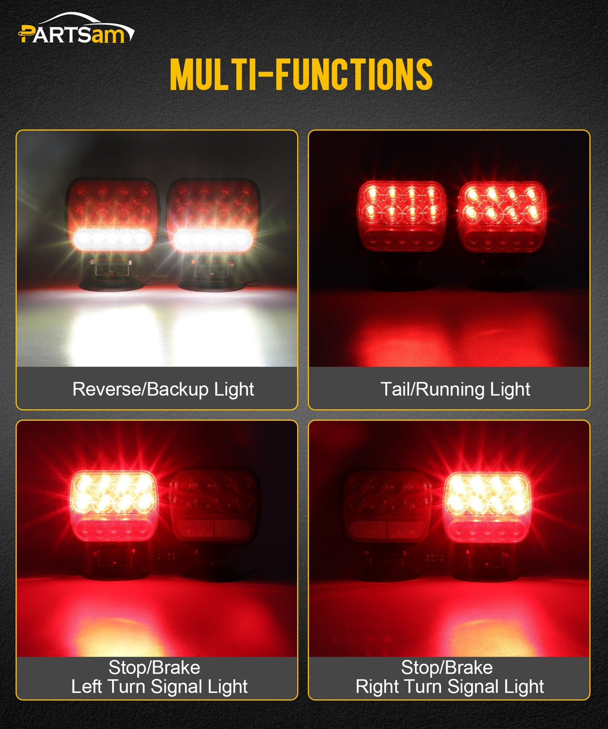 Wireless Magnetic Trailer Lights Kit 26 LED Stop Turn Brake Reverse 7-Pin Plug 12-24V IPX5 Waterproof for Trucks Trailers Towing