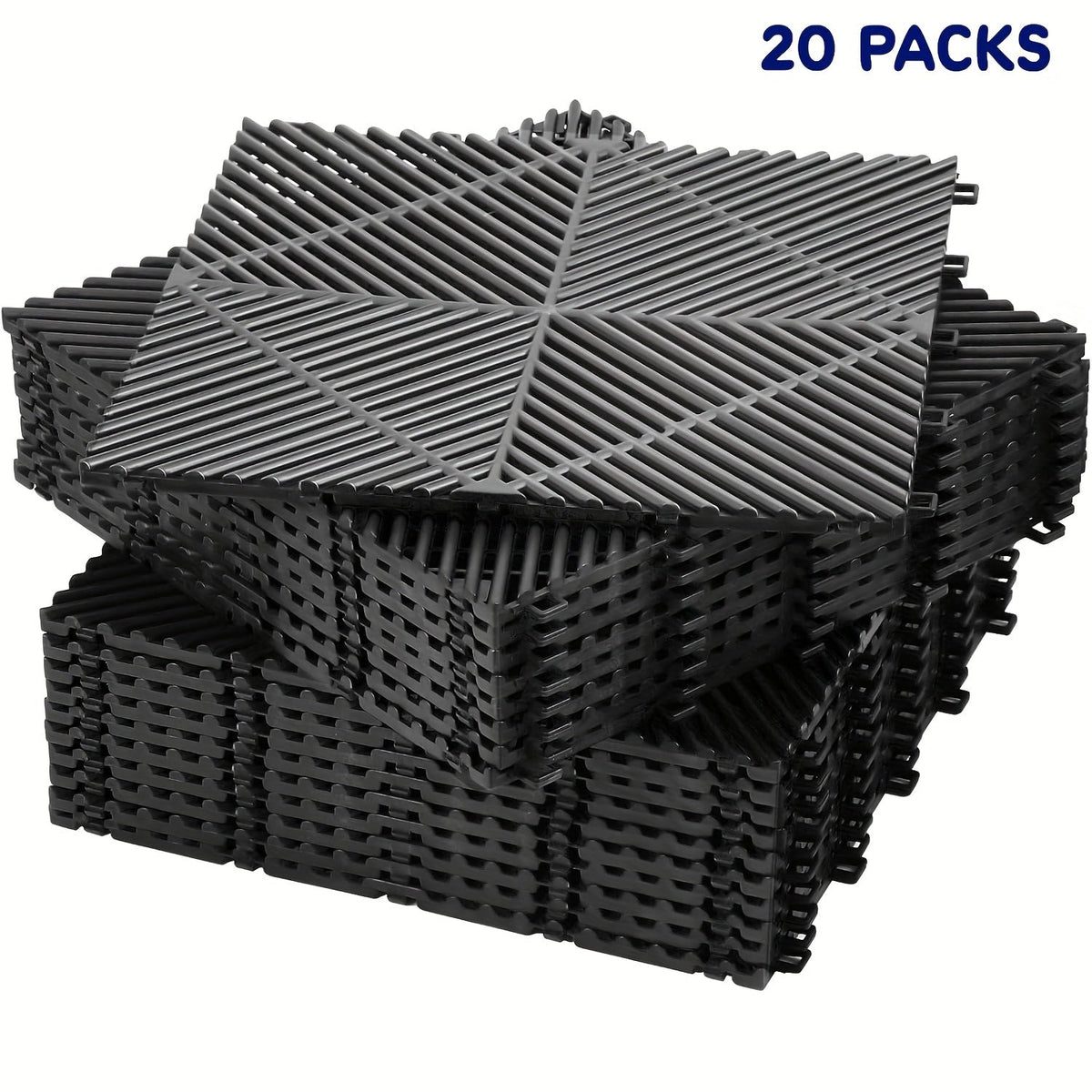 Interlocking Garage Floor Tiles 20 Pack – 16"x16" Drainage Floor Mats, Non-Slip PP Modular Tiles for Garage, Basement, Car Wash & Outdoor Use